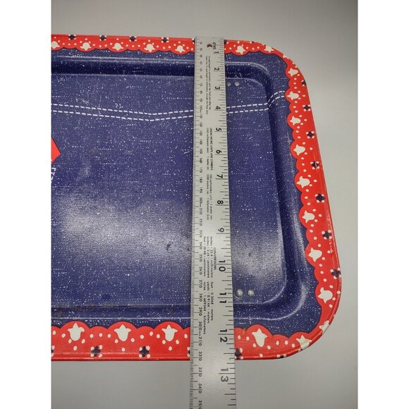 Vintage Denim Blue Jeans Red Bandana Rectangular Folding Metal Tin TV Tray, READ - Picture 15 of 16